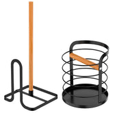 Kit Suporte Porta Utensílios De Cozinha E Porta Papel Toalha De Mesa Preto Yoi